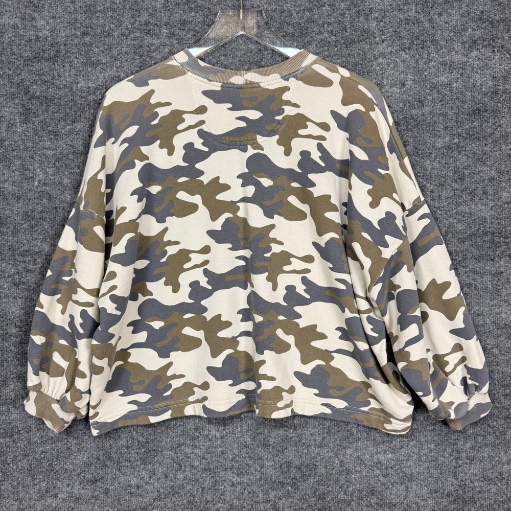Rebecca Minkoff Sweatshirt Womens XS Green Camo Oversized Balloon Sleeve Top - Picture 2 of 10